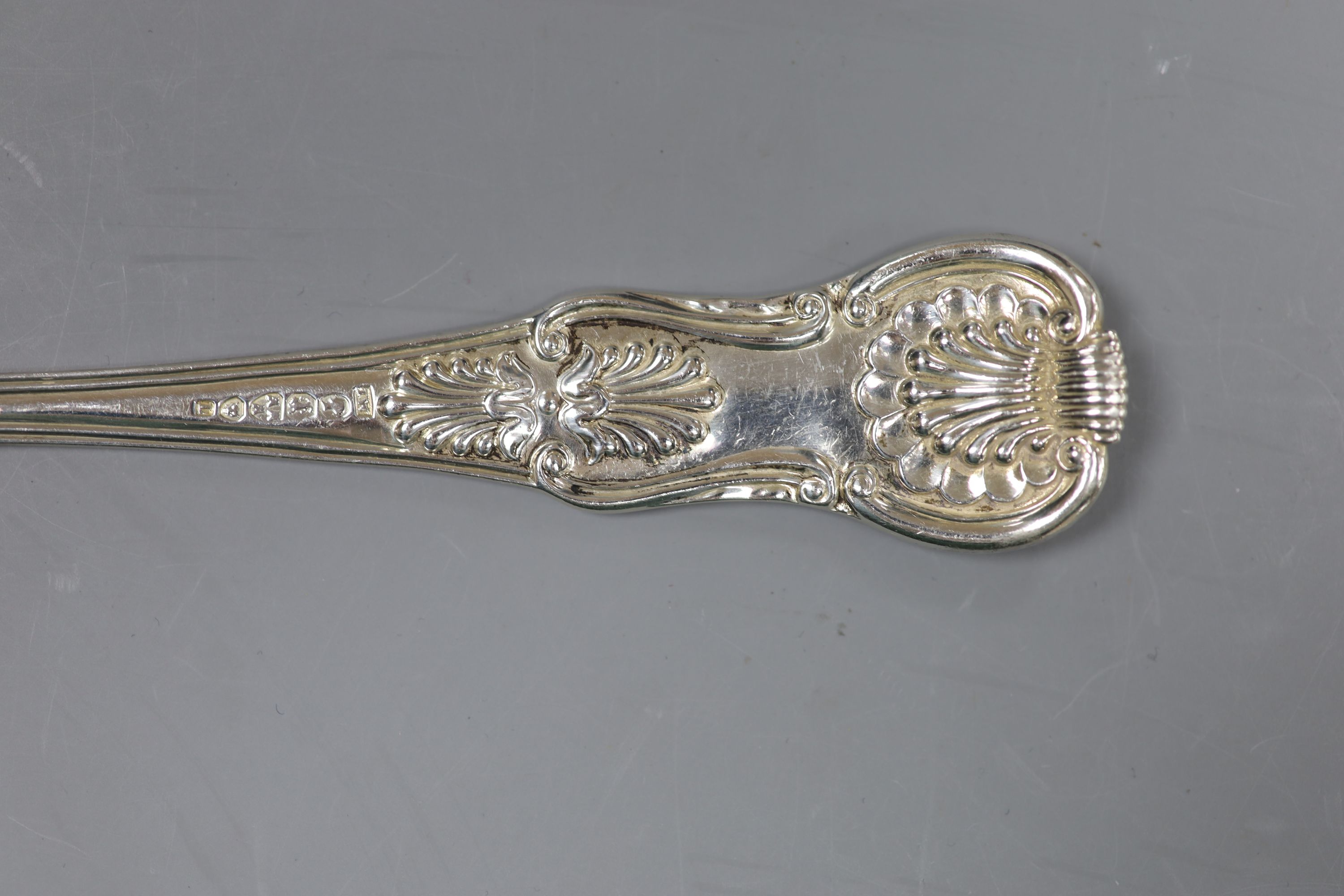 A matched 19th century and later Kings pattern part service of silver flatware, various dates and makers, approx 78oz.